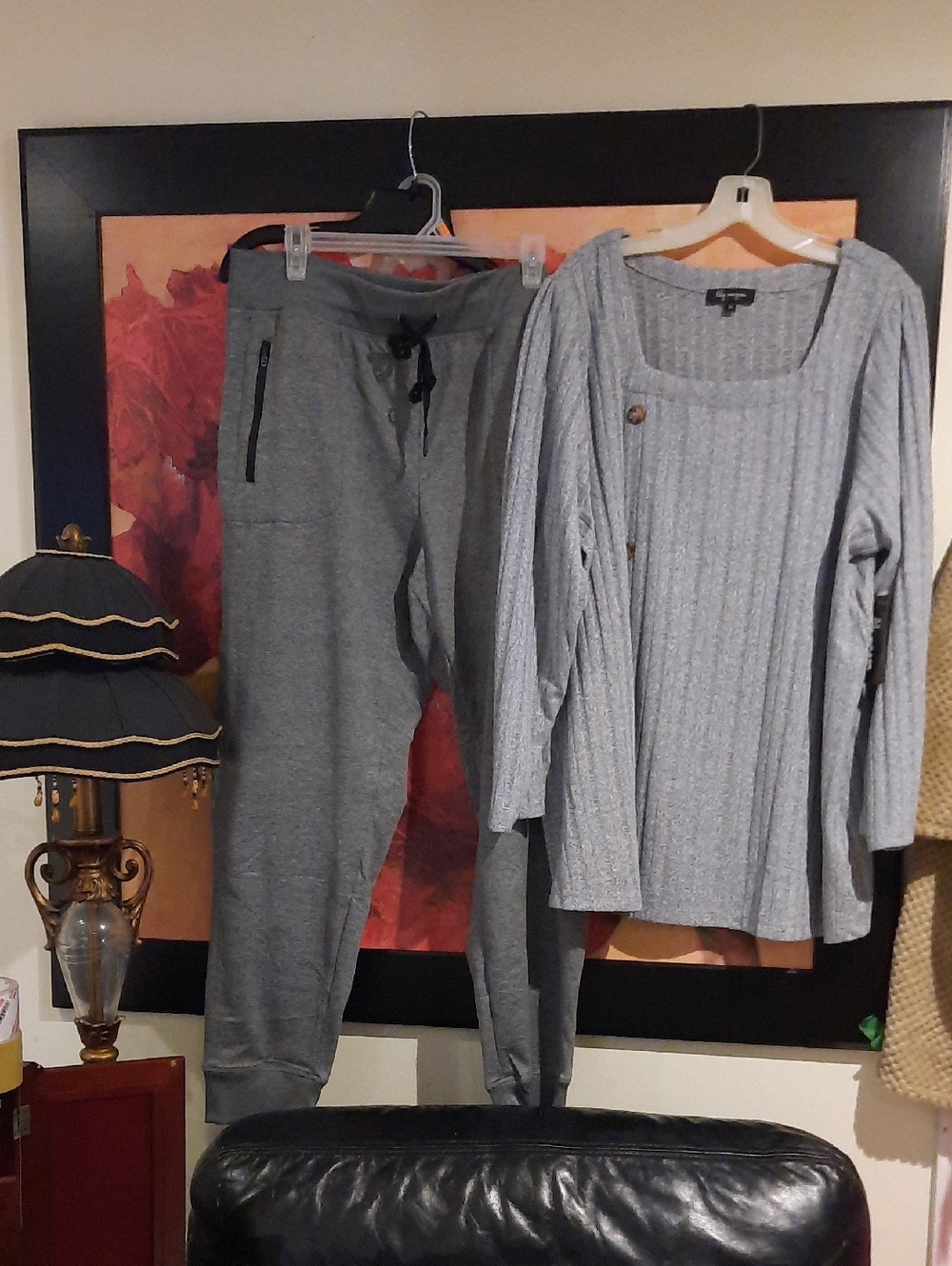 NWT ACX & Lily Morgan 2PC PLUS SIZE 2X Gray Ribbed Knit Top & Jogger Pants Lot🌻